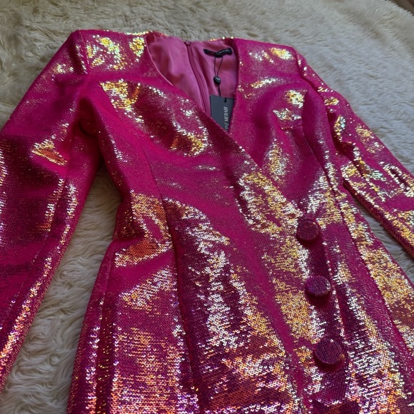 NWT Nadine Merabi Bailey Pink Sequin Blazer Dress - Size Small - Picture 4 of 6